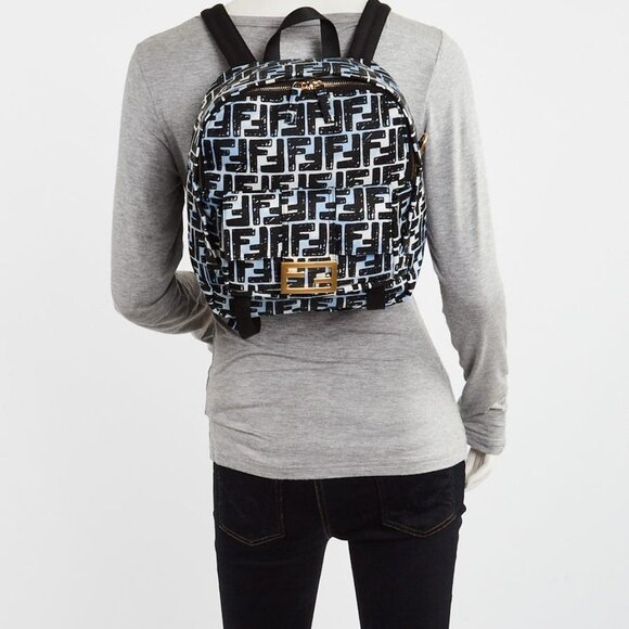 Fendi Blue/Black FF Nylon Small Joshua Backpack Bag - 8BZ048 - Picture 3 of 11